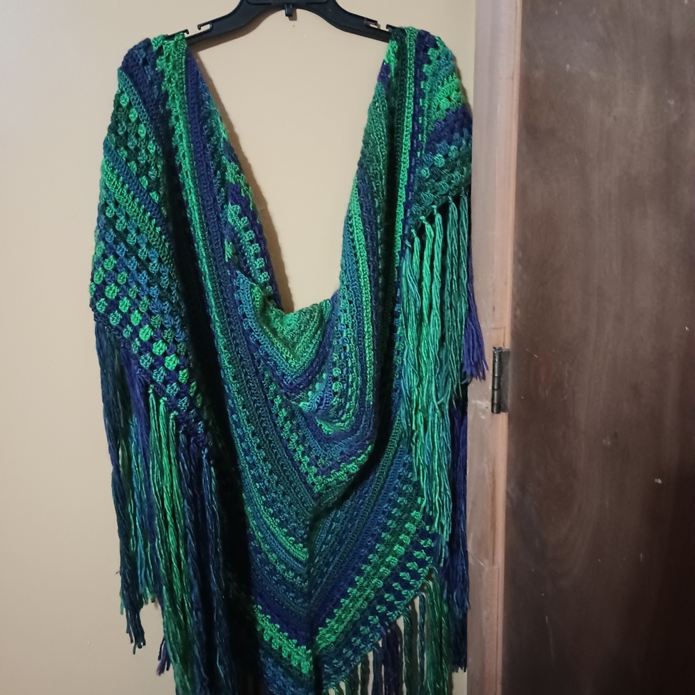 Colorful Crochet Shawl with Fringe